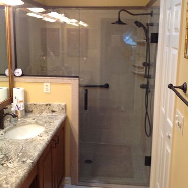 walk in shower with half wall