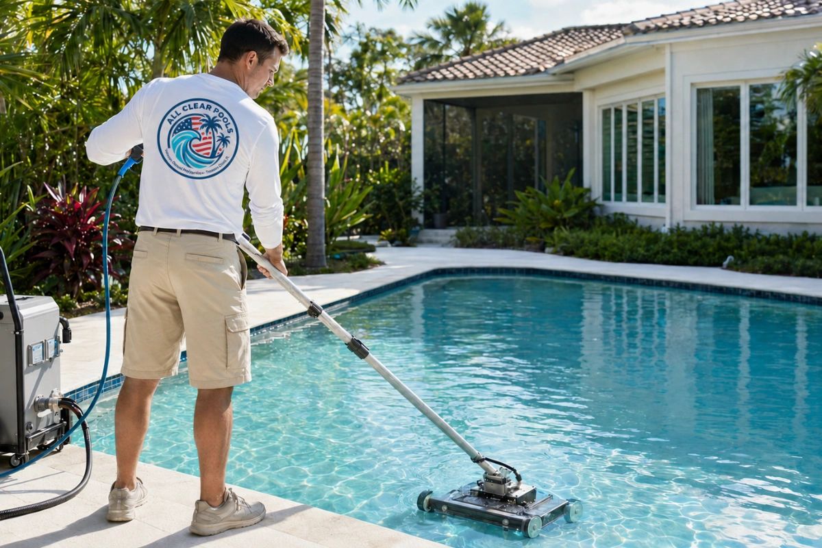 All Clear Pools technician providing weekly residential pool service in Port St. Lucie, Florida