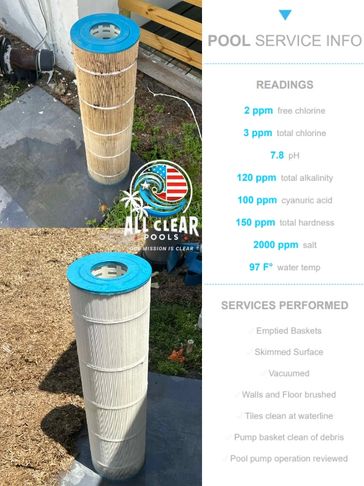 Digital pool service report of a pool serviced by All Clear Pools in Vero Beach, FL