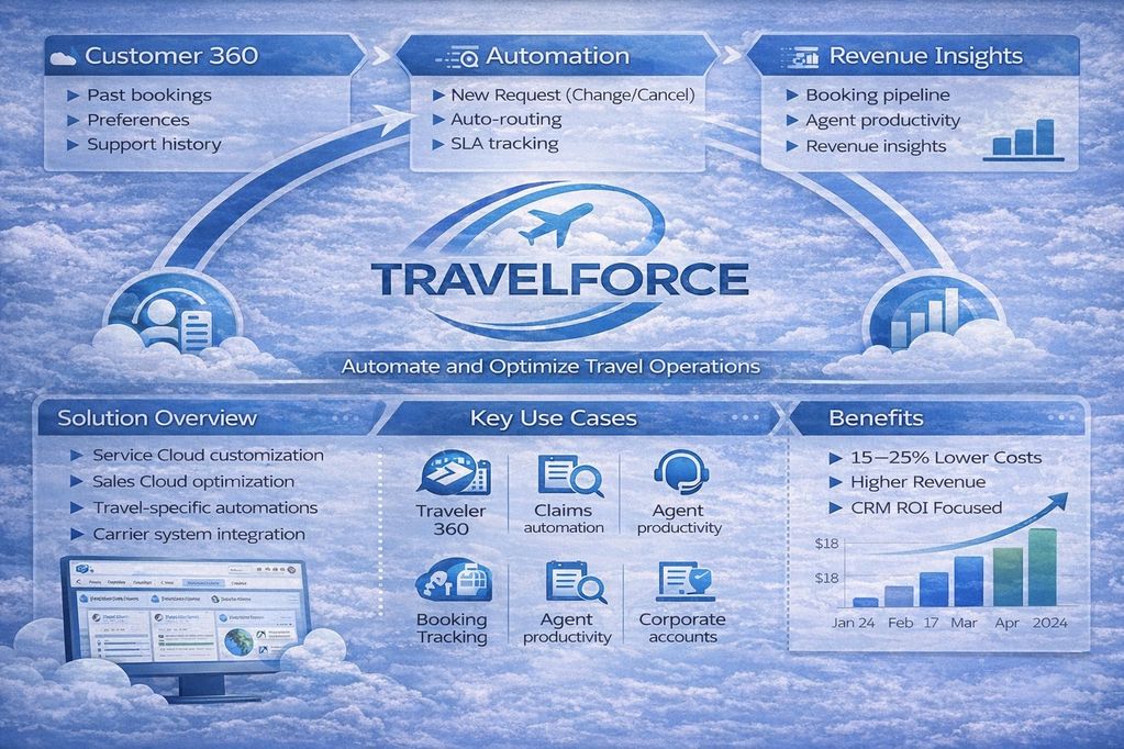 TravelForce which is proprietary experience based framework transforms Salesforce into a travel book
