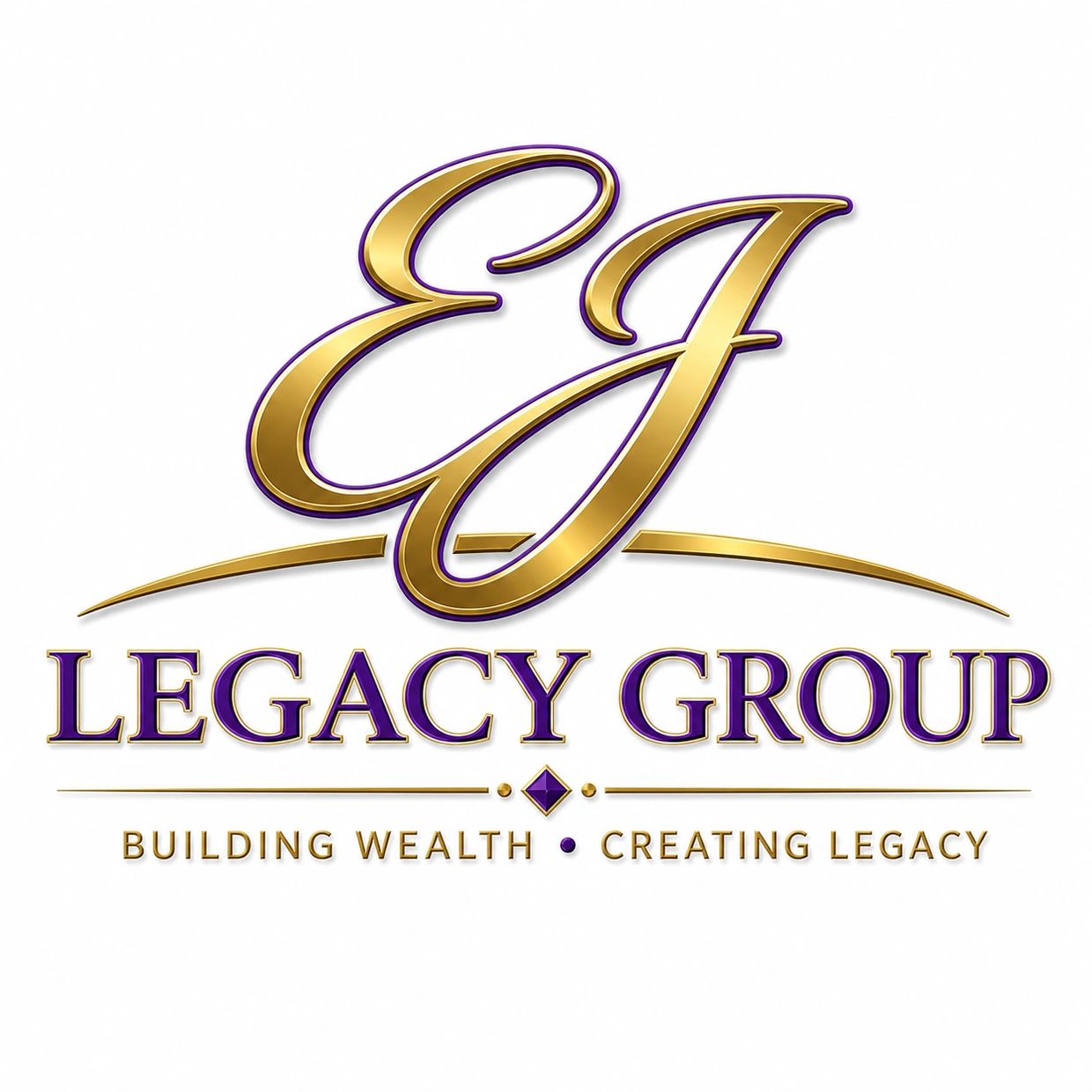 Elegant gold and purple logo for EJ Legacy Group.