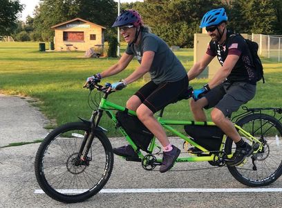 Fun on mountain bikes, tandem bike