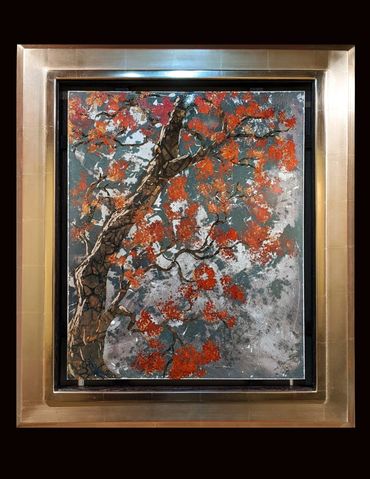 Gold Leaf Art | Gilded Tree |  21kt Moon Gold Water gilded hand-made frame,  Untitled.