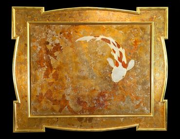 Gilded koi art with 22kt gilded hand-made  frame, titled "Full Circle"