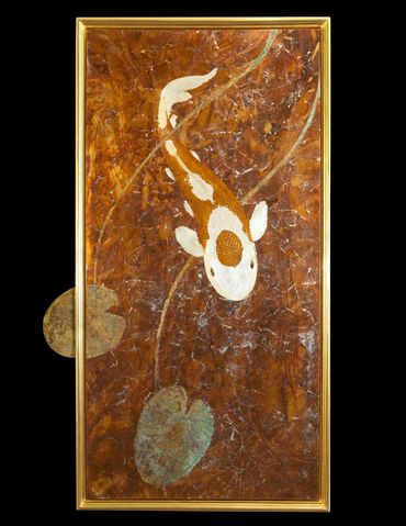 Gilded koi art with 22kt gilded hand-made  frame, titled "The Optimist"