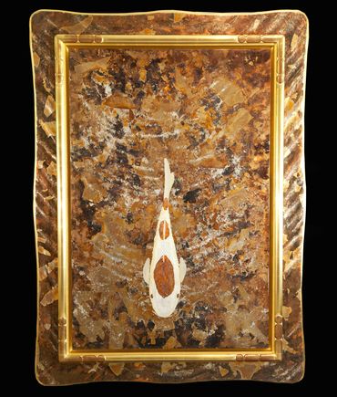 Gilded koi art with 22kt gilded hand-made  frame, titled "Ripple"