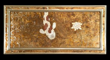 Gilded koi art with 12kt Water Gilded Hand-made Frame, titled "Blossom"