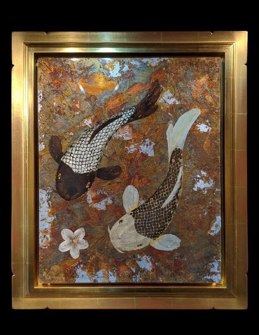 Gold Leaf Koi Art | 22kt Water Gilded Hand-made Frame, "Untitled"