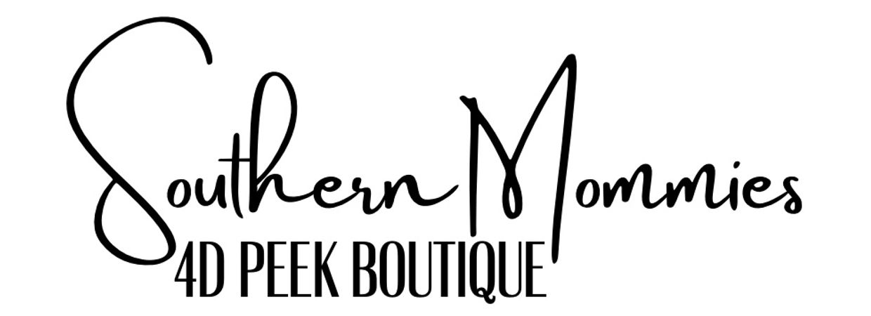 Logo for Southern Mommies 4D Peek Boutique in elegant black script.