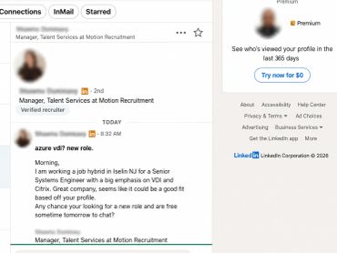 LinkedIn message requesting a chat about a new role in VDI.