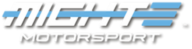 MIGHT Motorsport logo with sleek, modern design in blue and white.