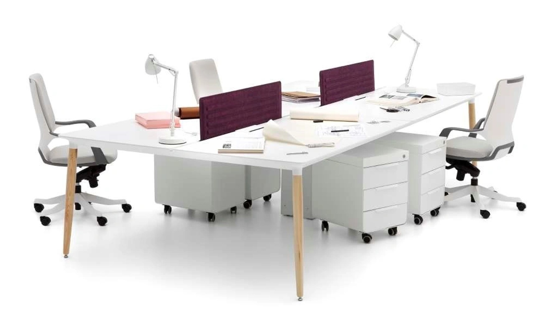 Modern white office workstation setup