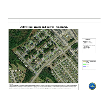 A utility map showing water and sewer lines in Rincon, GA neighborhood.