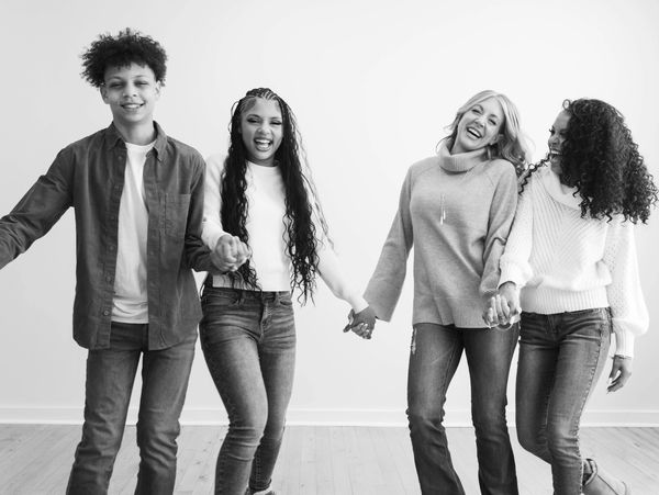 Family portraits in black in white taken in Iris & Co Studio.