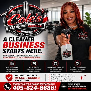 Professional cleaning service ad featuring a smiling woman holding cleaning spray.