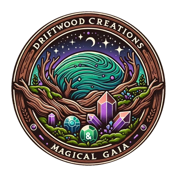 A mystical emblem featuring a glowing tree and magical elements.