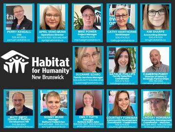 Portraits of Habitat for Humanity New Brunswick team members with names and titles.