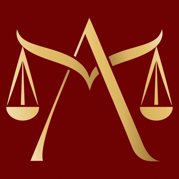 Logo for Ashley Legal PLLC, an A that forms a scales of justice in Gold on a burgundy field 