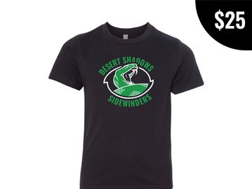 Black t-shirt with Desert Shadows Middle School Sidewinder Logo