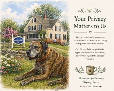 Dog in front of Inn, respecting your privacy.