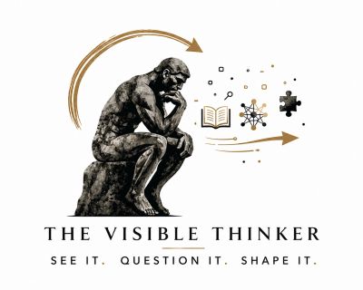 Illustration of a thinker surrounded by symbols of knowledge and curiosity.