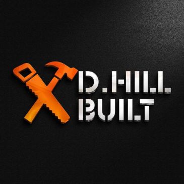 Logo with orange saw and hammer graphic and text 'D.H.H. BUILT' on black background.