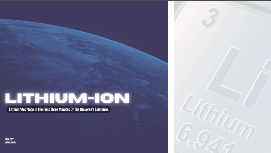 Lithium-Ion history, Dispatch Tree GTM, portable power origins, lithium element facts, 2022 energy sector retrospective.