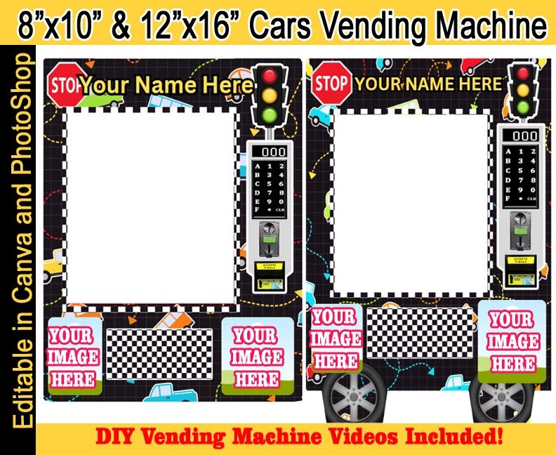 8"x10" and 12"x16" Cars Vending Machine Template Editable in Canva