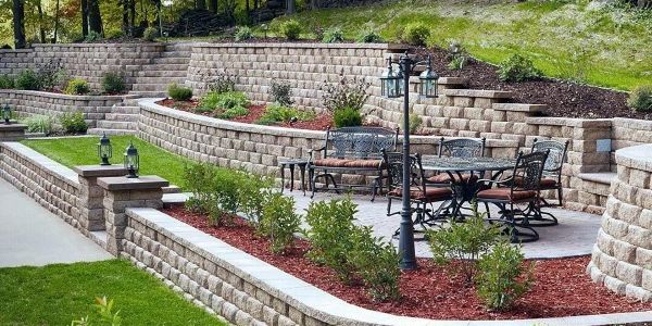 retaining walls, patio renovation, sitting walls, landscaping, sod installation, stone walls, block 