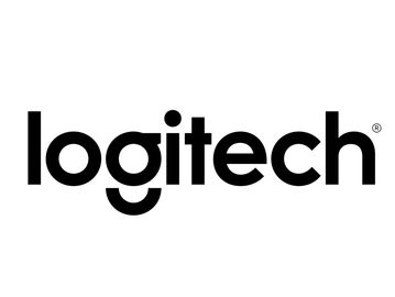 Logitech Logo in schwarzer Schrift.