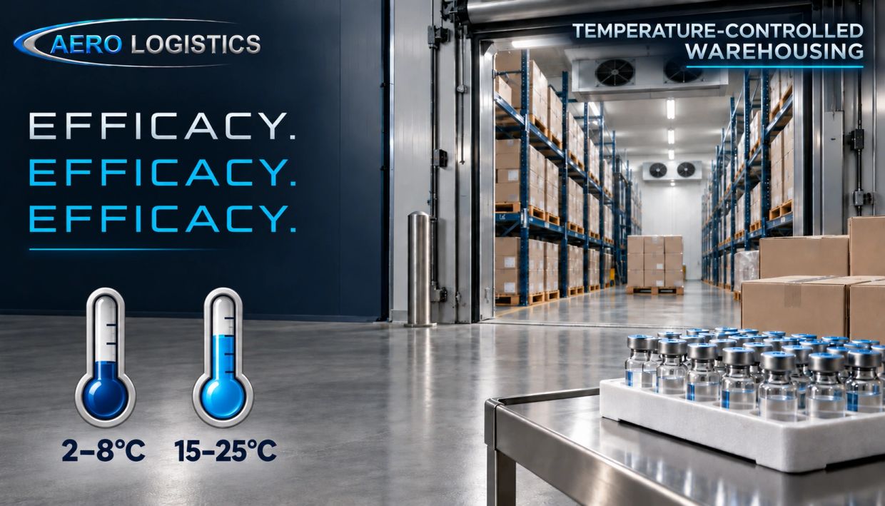 Temperature-controlled warehouse storing vials efficiently.