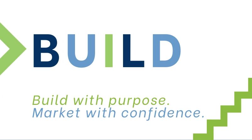 Logo with the word 'BUILD' and a motivational slogan.