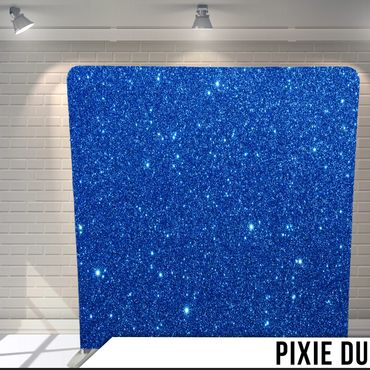 Blue glitter sparkly backdrop stand.