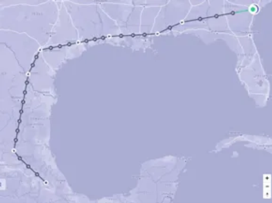 Ruta de un huracán en el Golfo de México.