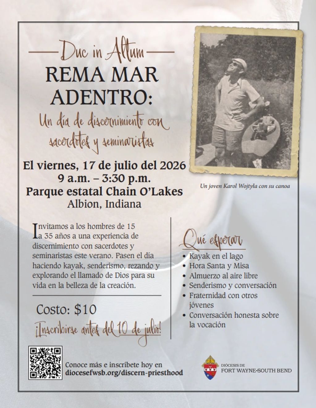 Evento de discernimiento para jóvenes con sacerdotes en Indiana, 17 de julio 2026.
