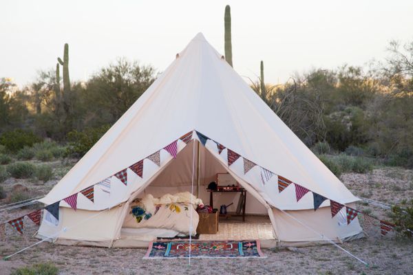 Glamping campsite in the desert.