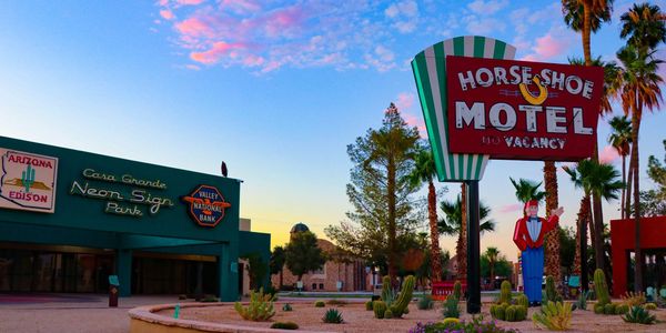 Casa Grande Neon Sign Park at sunset.