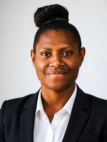 Professional woman smiling in business attire.