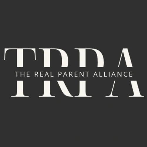 Logo of The Real Parent Alliance with bold white letters on dark background.