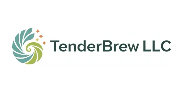 TenderBrew LLC logo with a swirl design and stars.