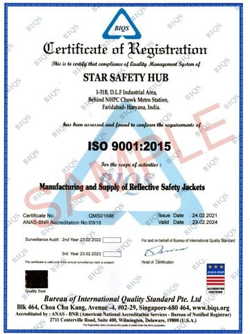 Indian Standards Institute ISO Certificate ISO 9001:2015.