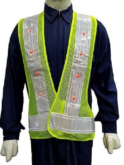 led reflective safety jackets in green and white color