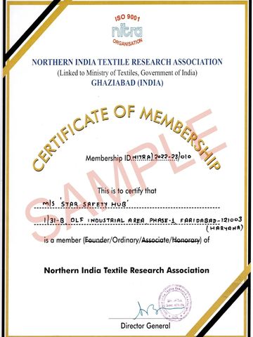 Membership of (NITRA) Northern India Textile Research Association Certificate to Star Safety Hub