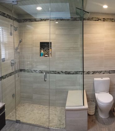 Custom steam shower with shower body installation and shower head and