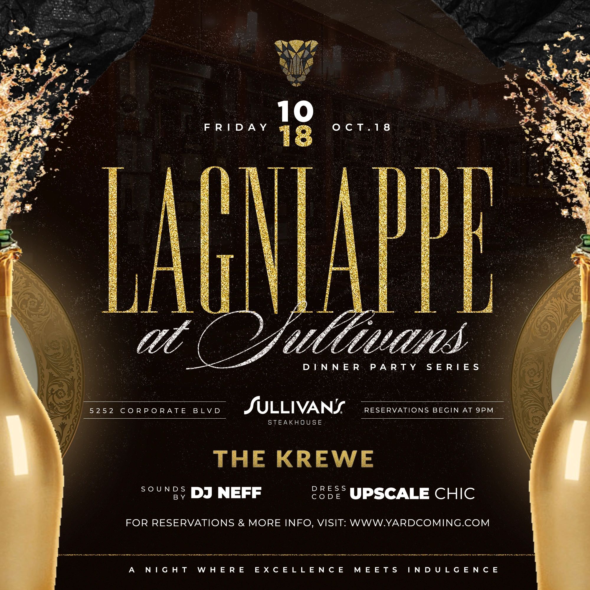 Event poster for Lagniappe at Sullivan's Dinner Party Series.