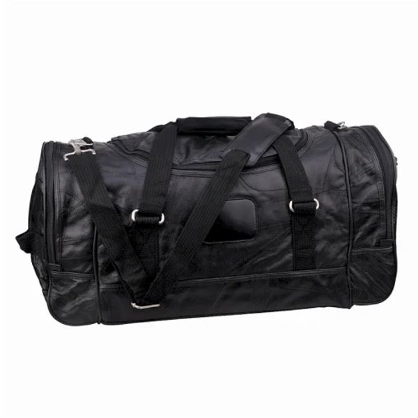 Black leather duffel bag.