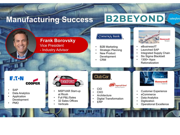 Career of Frank Borovsky, Principal of B2Beyond, digital consulting for manufacturing companies 