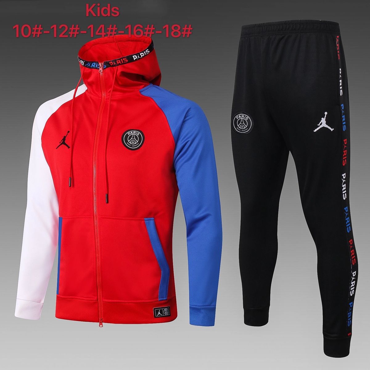 PSG Kids Full Zip Hooded Tracksuit - Red & Black