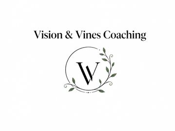 Minimalist logo for Vision &amp; Vines Coaching with a vine-wrapped circle and a stylized 'V'.