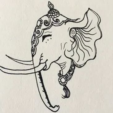 Line drawing of an elephant on paper